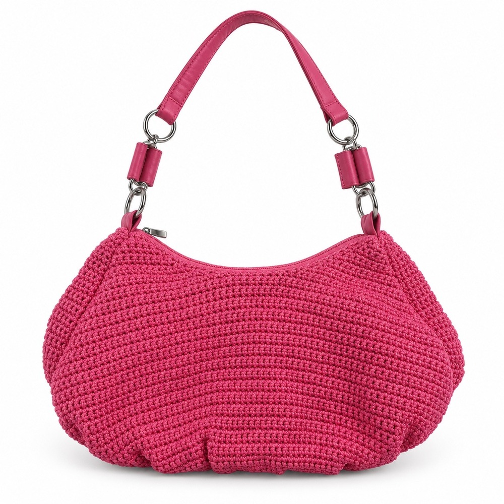Cato Vintage Y2K Hot Pink Boho Crochet Knit Small Chic Shoulder Bag Purse